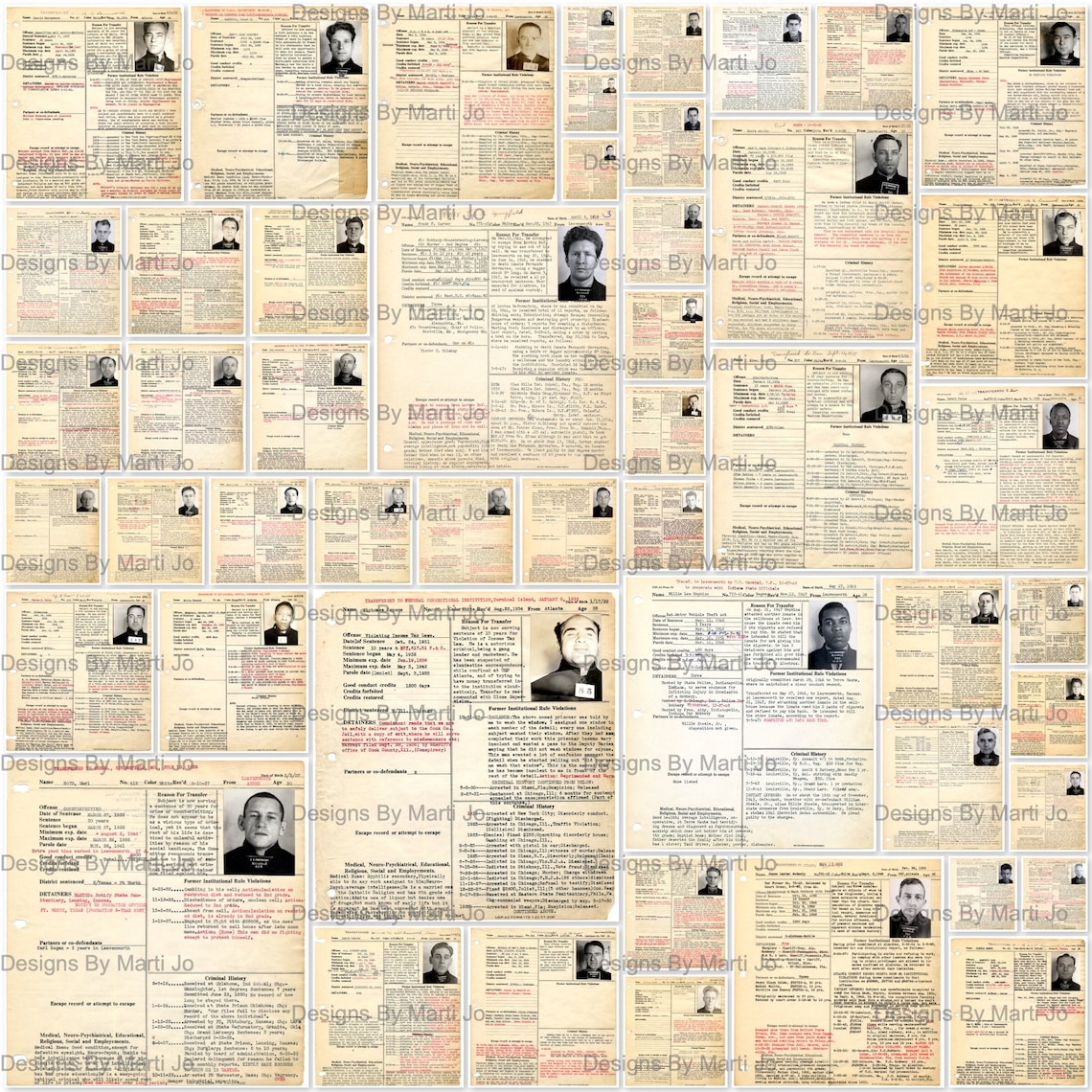 Printable Inmate File Folder Vintage Alcatraz Mugshots | 50 Printable Vintage Inmate Prison Ephemera ...