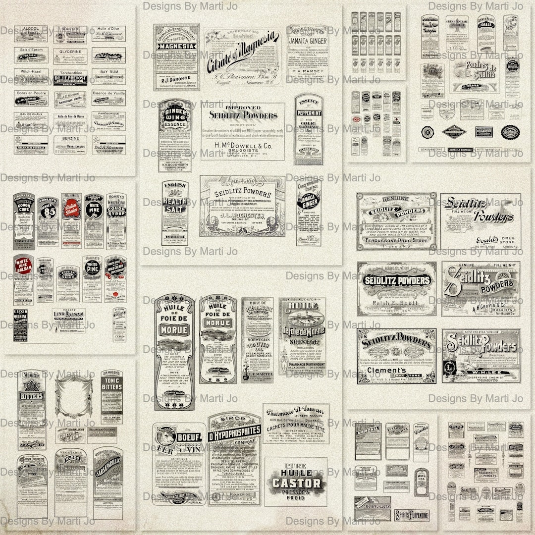 11 Vintage Apothecary Labels Transparent PNG Sheets | Printable