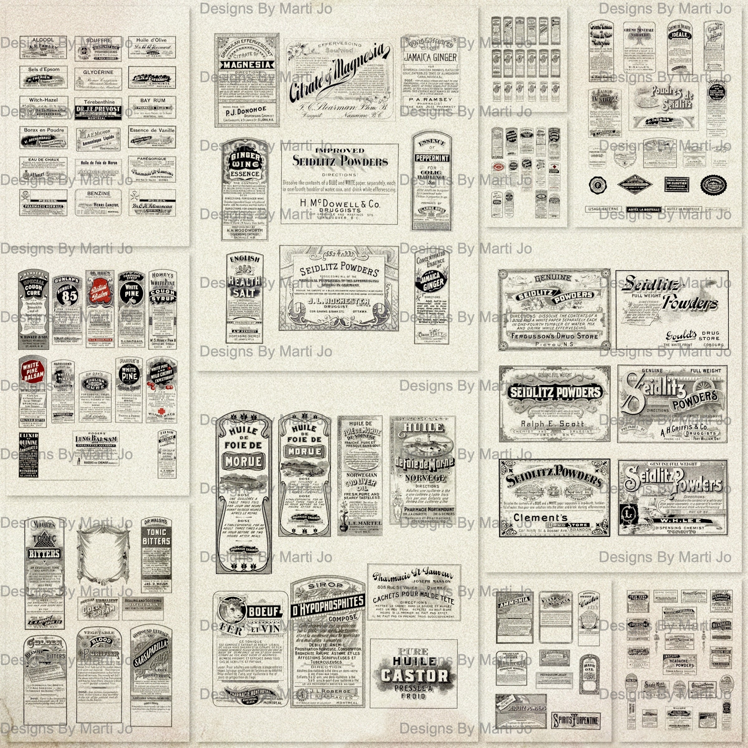 11 Vintage Apothecary Labels Transparent PNG Sheets | Printable