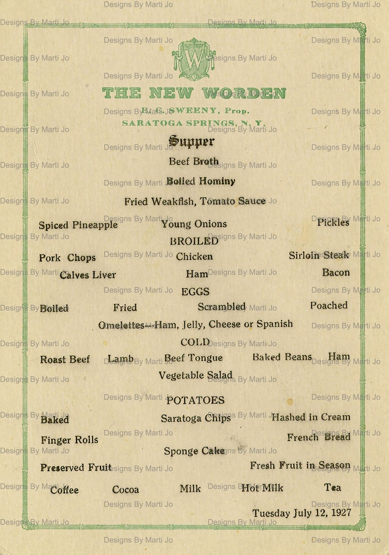 Vintage 1920s Restaurant Menus Bundle | Printable Ephemera Pack ...