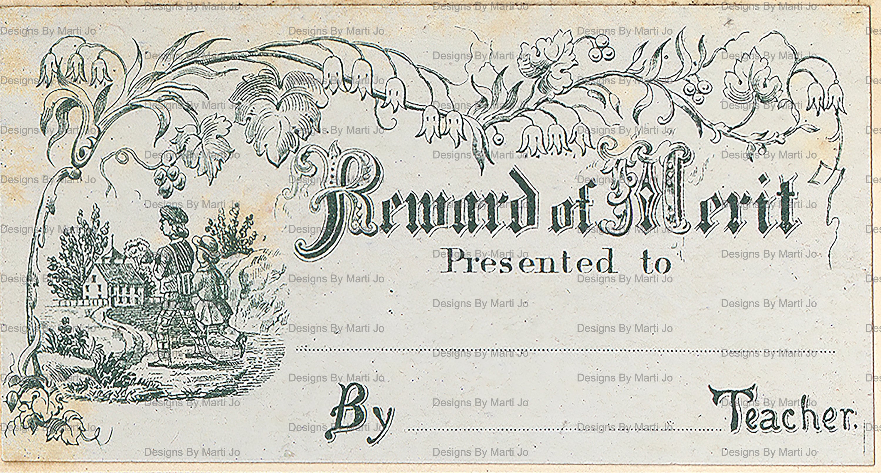 Vintage School Reward of Merit Cards - Printable Blank Antique ...