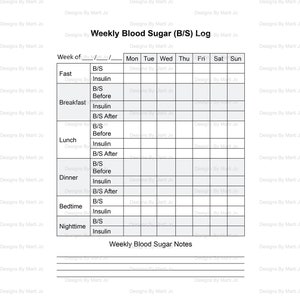 Large Print Weekly Blood Sugar Log | Printable Diabetes Log Book |Diabetic Journal | Immediate Download | LP1