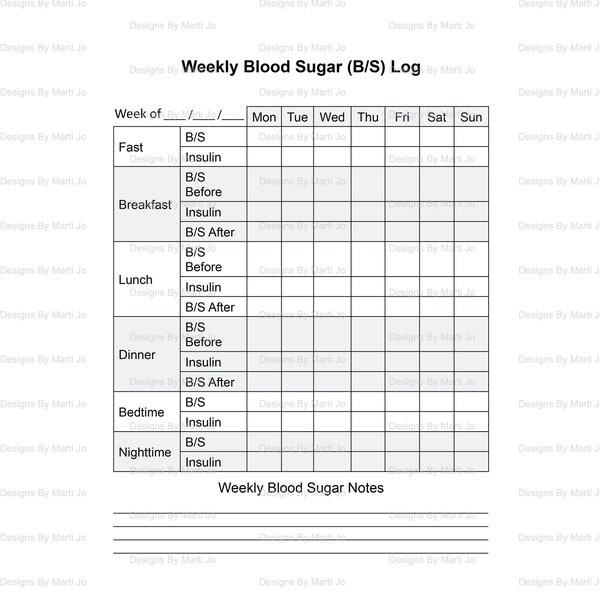 Large Print Weekly Blood Sugar Log | Printable Diabetes Log Book |Diabetic Journal | Immediate Download | LP1