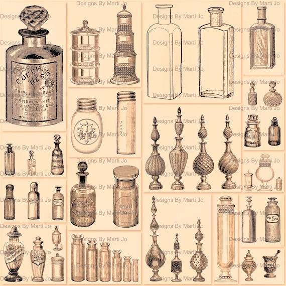 Vintage Bottles and Jars Antique Bottle Clipart PNG Files Etsy