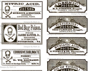 Old Pharmacy Labels Clipart | Printable Vintage Apothecary Labels | Antique Medicine Labels | Commercial Use OK | VL3