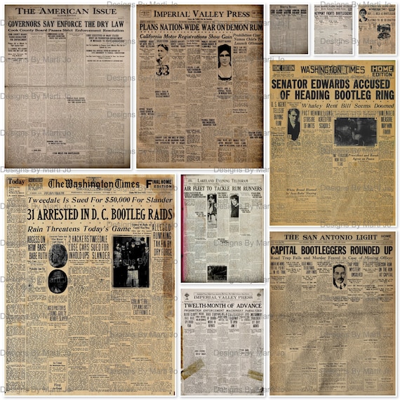 Vintage Newspaper Prohibition Front Page True Crime Journal Pages | 10 Printable Roaring 20s 8.5 x 11 JPG Files | Instant Download | TC36