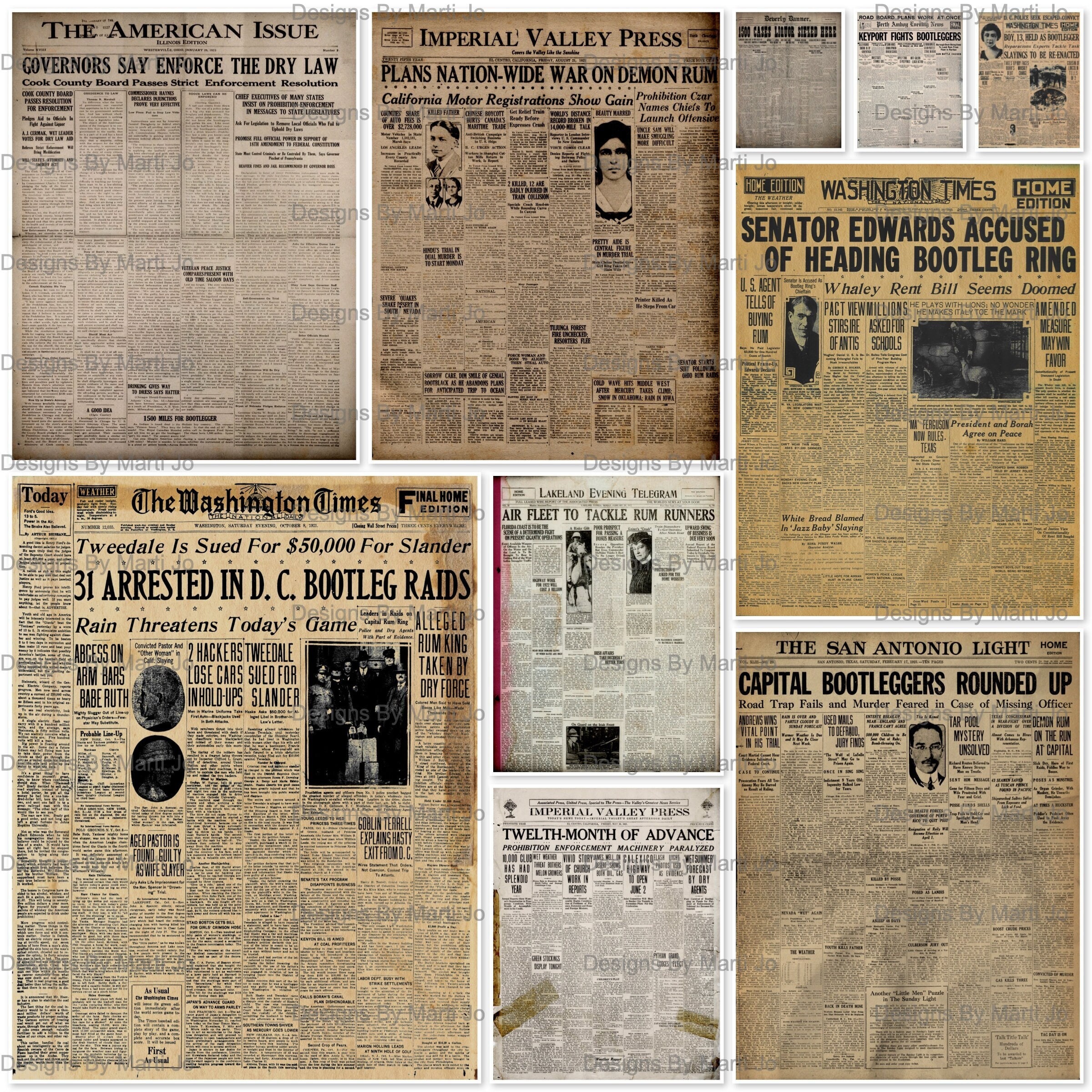 Vintage Newspaper Prohibition Front Page True Crime Journal Pages | 10 Printable Roaring 20s 8.5 x 11 JPG Files | Instant Download | TC36