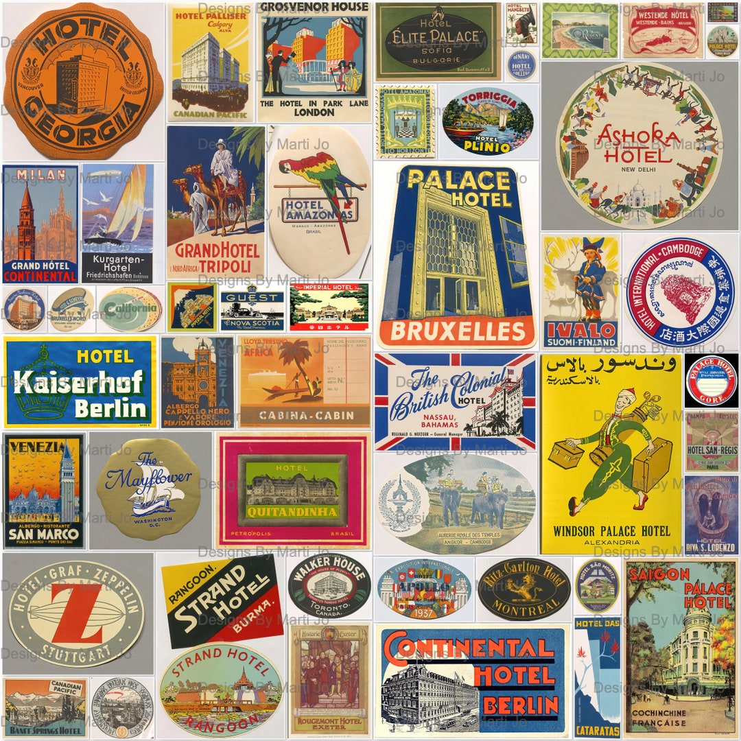 Printable Vintage Luggage Labels Kit 3 | 50 Printable Vintage Baggage ...