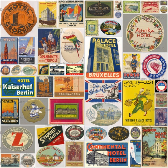 Printable Vintage Luggage Labels Kit 3 | 50 Printable Vintage