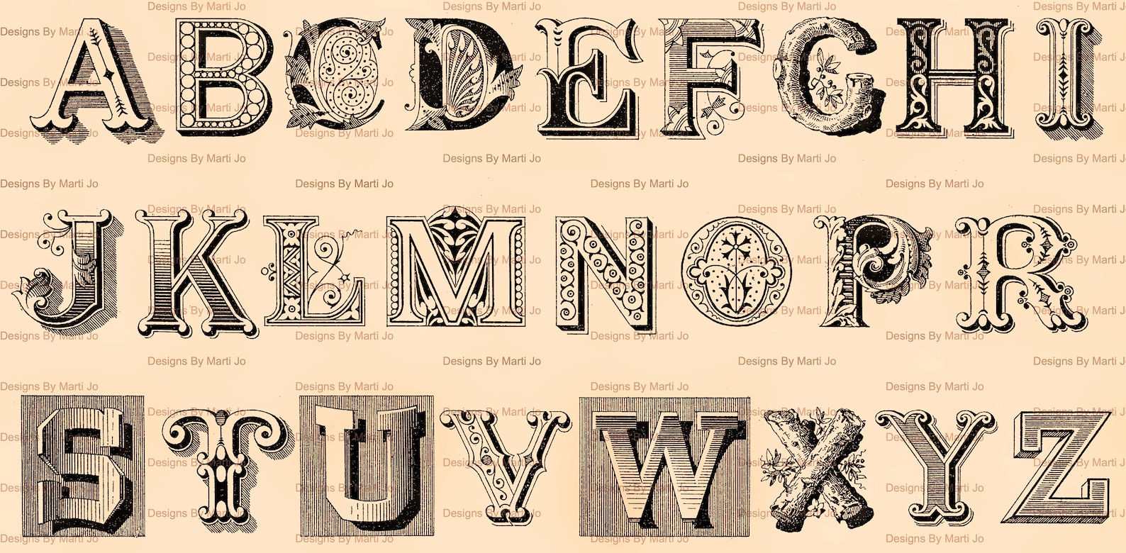 Printable Fancy Digital Victorian Alphabet Lettering | Transparent PNG ...