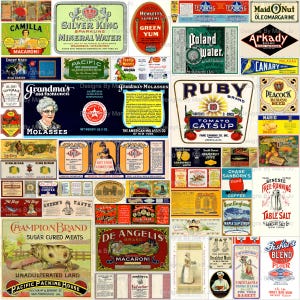 Vintage Food Labels Kit 3 | 50 Digital Antique Food Labels JPG Files BONUS: Two 8.5 x 11 Jpgs And Pdfs Of All Images (5x5) | VL85