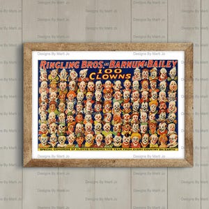 Vintage 100 Circus Clowns Poster | 24x18 Printable Circus Wall Art | JPG And PDF Included | Instant Download | VPO19