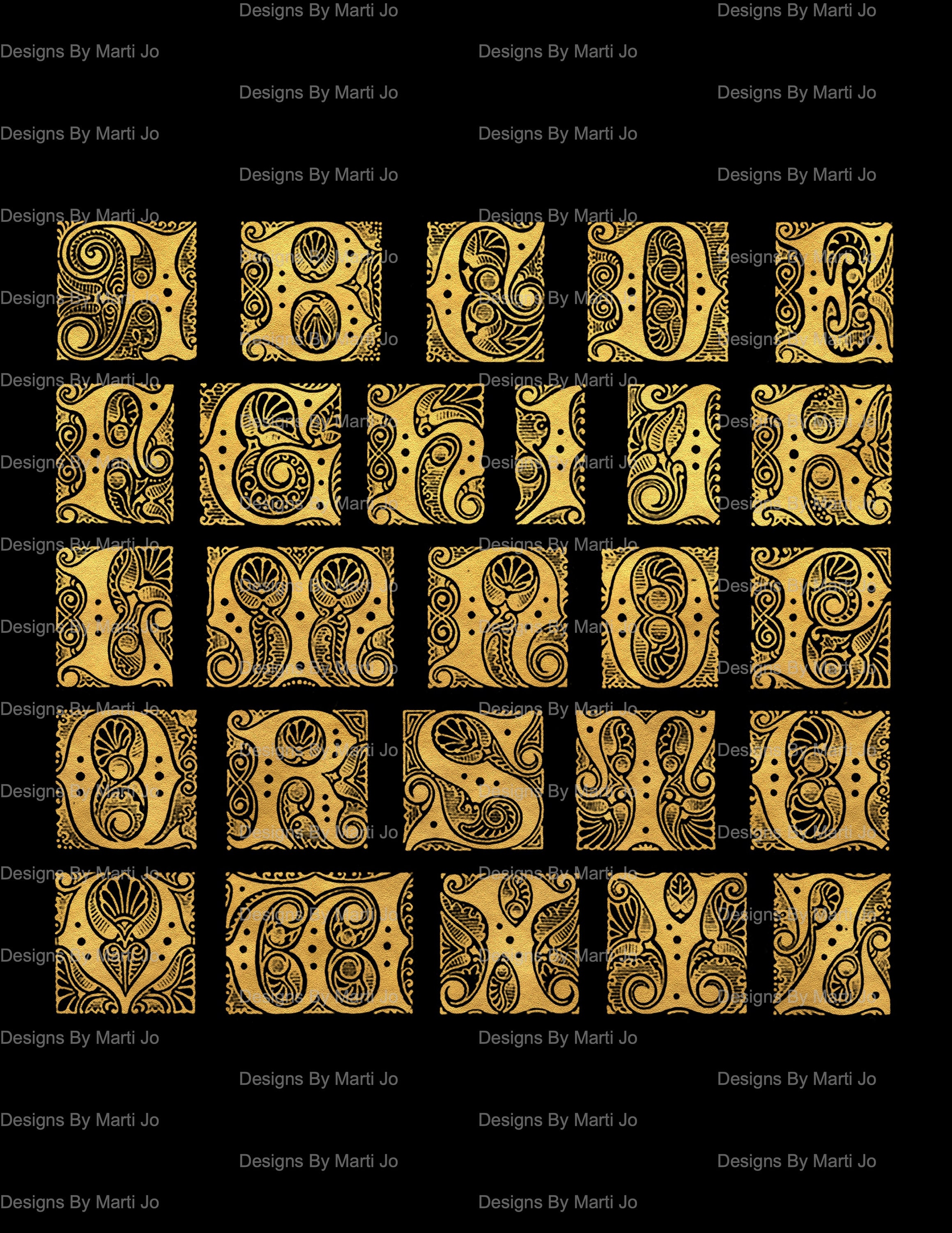 Gold Gilded Digital Vintage Complete Alphabet Fancy Letter Set ...