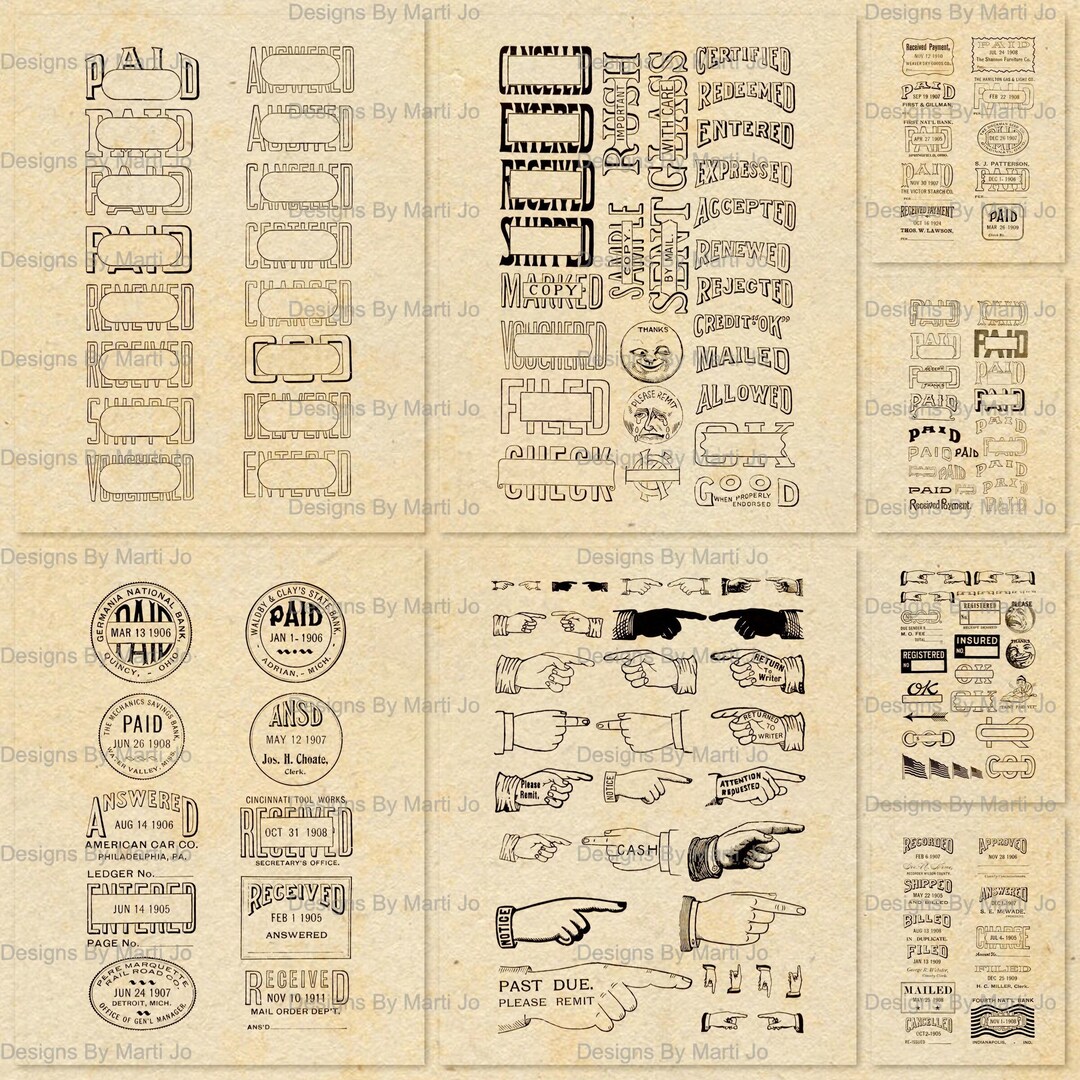 Vintage Rubber Stamp Overlays Set 2 | 8 Pages of Unique Business Stamps ...