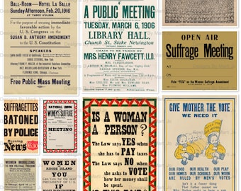 Zestaw plakatów o tematyce praw wyborczych kobiet – Zestaw 10 plakatów o tematyce feministycznej do druku – formaty 8x10 i 11x14 – Dekoracja z motywem historii praw kobiet | VPO24