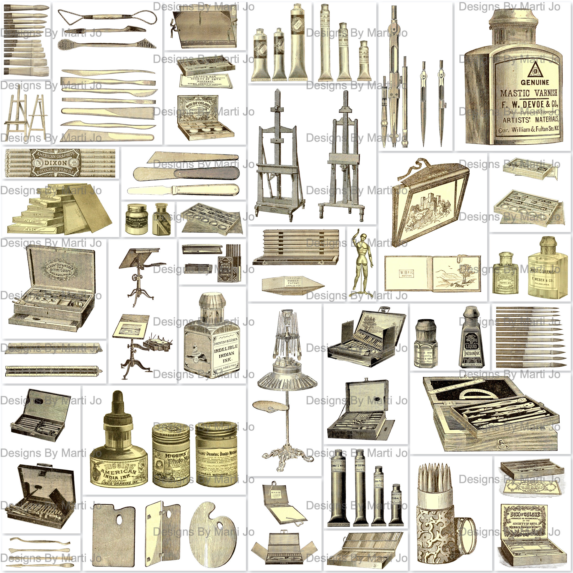 Vintage Art Supplies / Vintage Artist Supplies Clipart / Etsy España