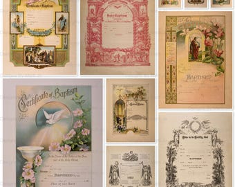 Certificati di battesimo vintage vuoti Super Bundle / 10 certificati di battesimo antichi stampabili / 8,5x11 JPG e PDF / Download immediato / JJ159