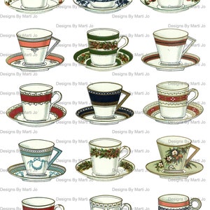 Xícaras de chá vintage | Clipart de xícaras de porcelana vintage | Download instantâneo | Clipart de xícara de chá | Uso comercial OK | VC70