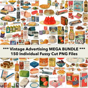 MEGA PACOTE de propaganda vintage | Meus conjuntos atuais 1-3 combinados em um produto | 150 arquivos PNG de propaganda Fussy Cut para impressão | MB8
