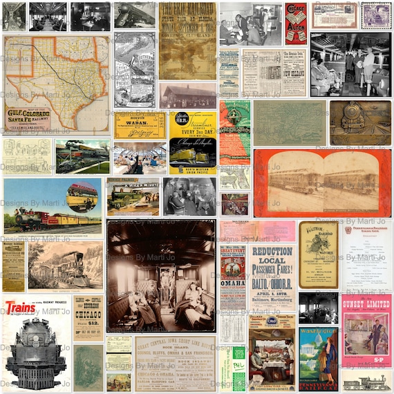 Vintage Train Ephemera Kit 2 | 50 Printable Vintage Train Travel Clip Art JPG Files | Railroad Ephemera |Digital Instant Download | VC109