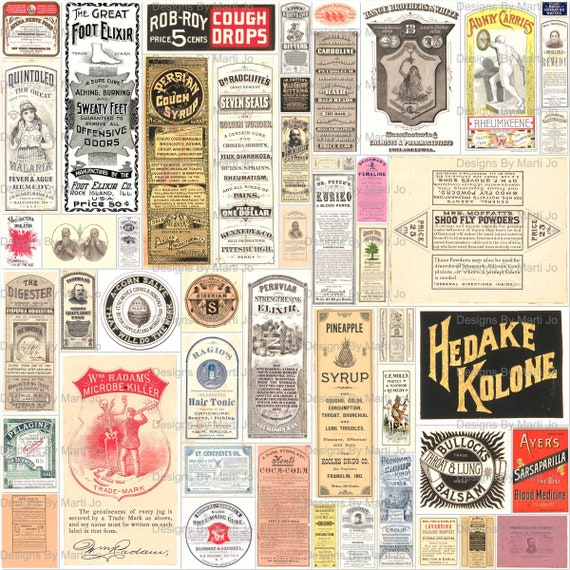 Vintage Old Medicine Labels Kit 3 | 50 Printable Vintage