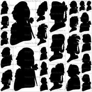 Vintage Silhouettes PNG Clip Art | 25 Authentic Silhouette Images | BONUS: 8.5 x 11 Jpg And Png Of All Images (5x5) | VC170