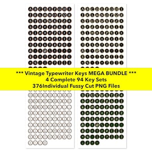 Paquete MEGA de teclas de máquina de escribir vintage PNG / 4 juegos completos de letras de teclas redondas de máquina de escribir imprimibles / Imágenes prediseñadas digitales de Junk Journal / MB11