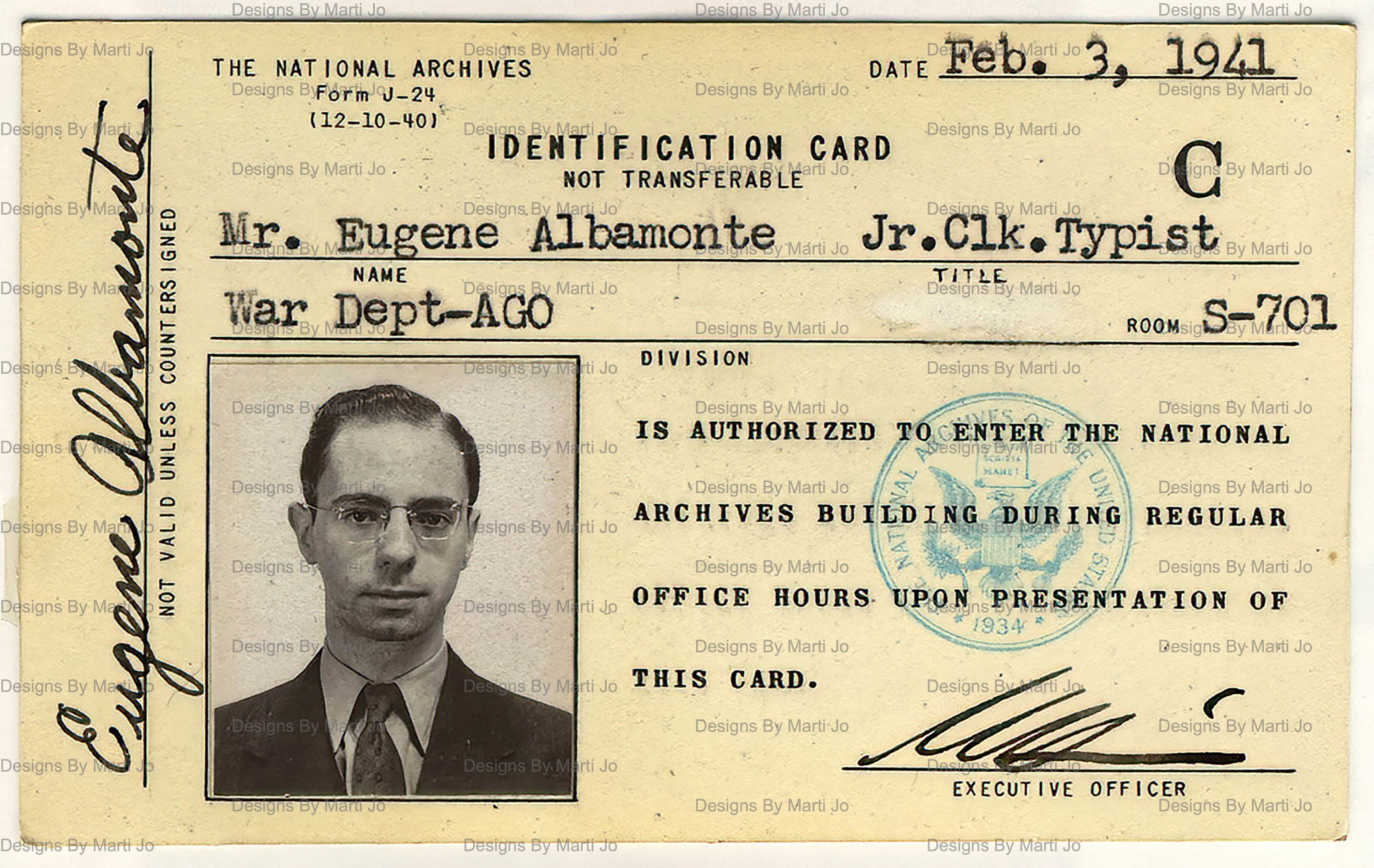Vintage 1941 National Archives Identity Cards Set 1 | 50 Printable