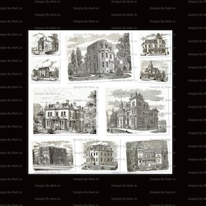 Clipart de casas vintage | Arquitetura vintage para impressão | Download instantâneo | Uso comercial OK | VC49
