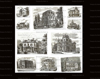 Vintage Houses Clipart / Arquitectura vintage imprimible / Descarga instantánea / Uso comercial OK / VC49