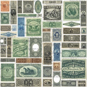 Selos de Receita de Produtos Vintage Clip Art | 50 Arquivos PNG de Selos de Impostos para Impressão | Não são Selos Postais | Download Digital Instantâneo | VC176