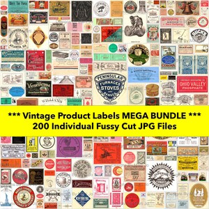 Vintage Product Labels MEGA BUNDLE | My Current Sets 1-4 Combined Into One Product | 200 Printable Product Related JPG Files | MB6