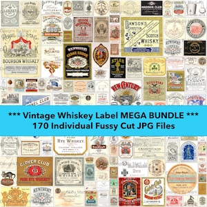 Étiquettes vintage pour whisky MEGA BUNDLE | Mes ensembles actuels 1 à 3 combinés en un seul produit | 170 fichiers JPG imprimables d'étiquettes de whisky coupe fuselée | MB3