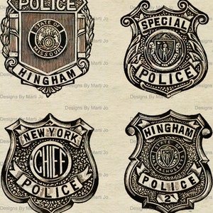 Printable Vintage Police Badges | Antique Police Clipart | Instant ...