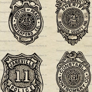 Printable Vintage Police Badges | Antique Police Clipart | Instant ...