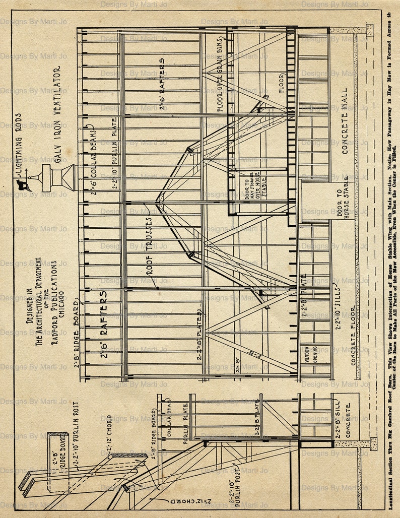 Vintage Barn Architecture Drawings PNG Overlays | 20 Vintage ...