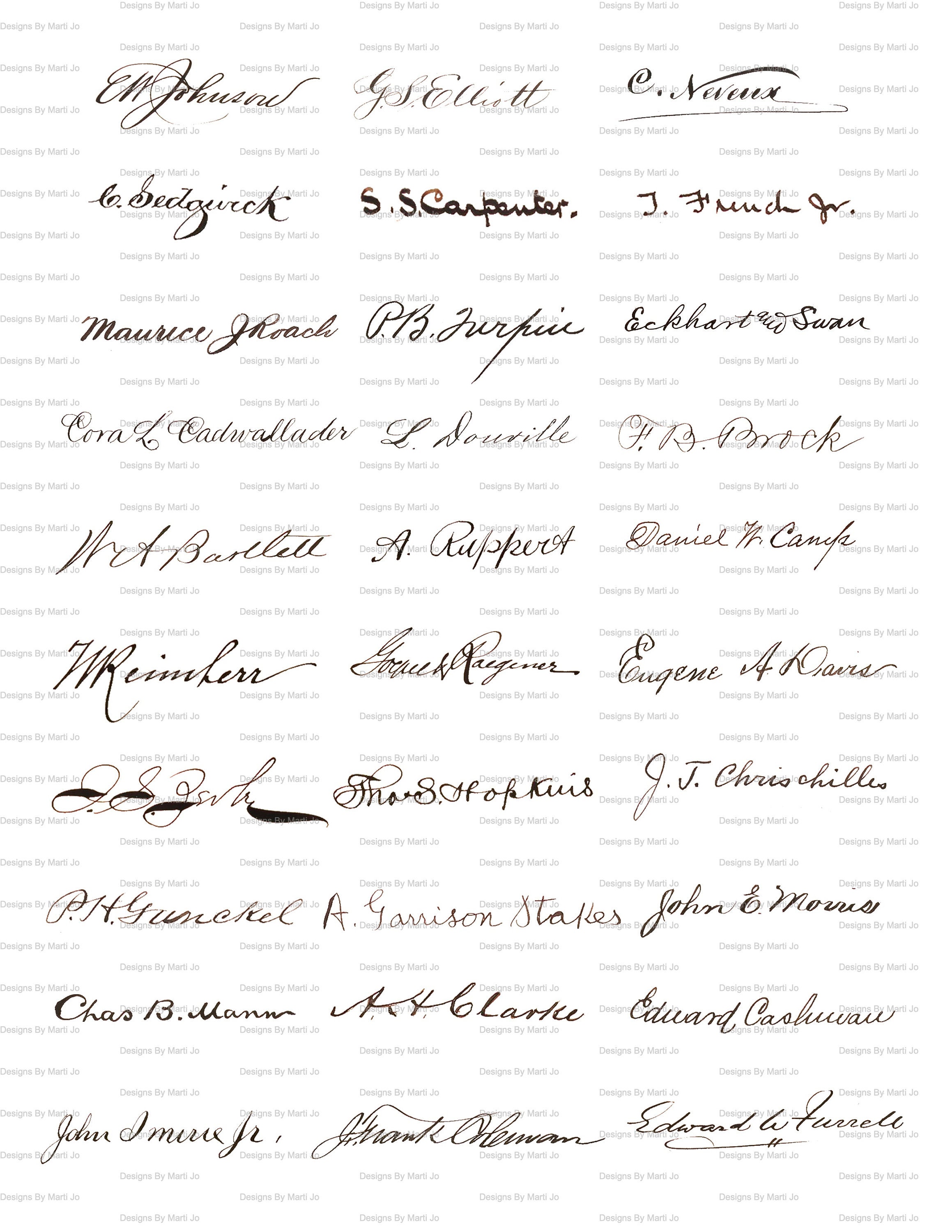 Printable Vintage Signatures 1 | 30 Printable Vintage Signed