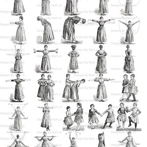 Vintage Women Exercising PNG and JPG Files | Printable Vintage Ladies Calisthenics Clip Art ...