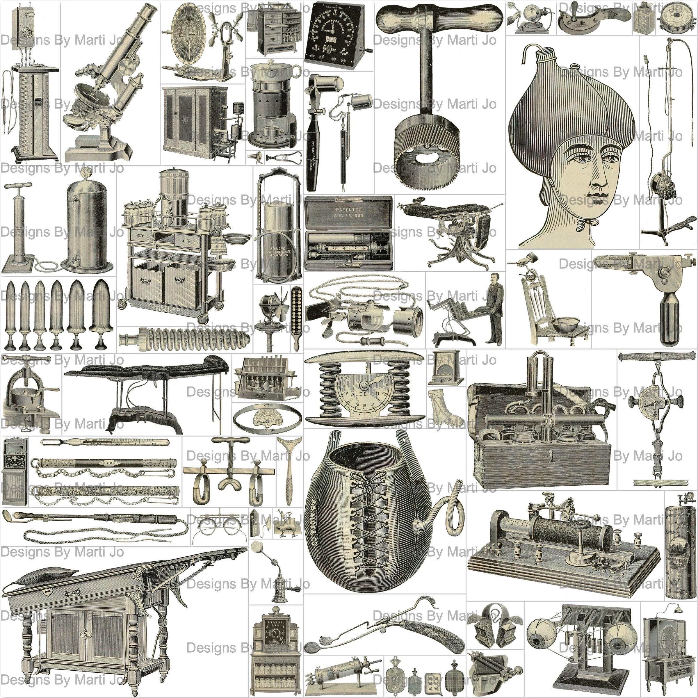 Vintage Medical Equipment PNG Elements Set 1 | 60 Printable
