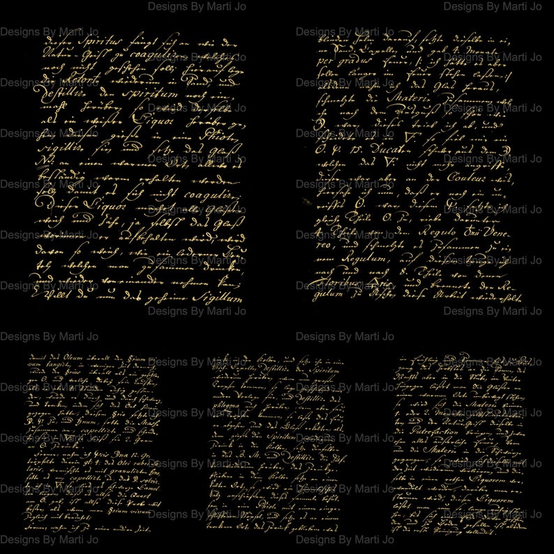Gold Old Handwriting Overlays Set 1 | 5 Vintage Transparent Background ...