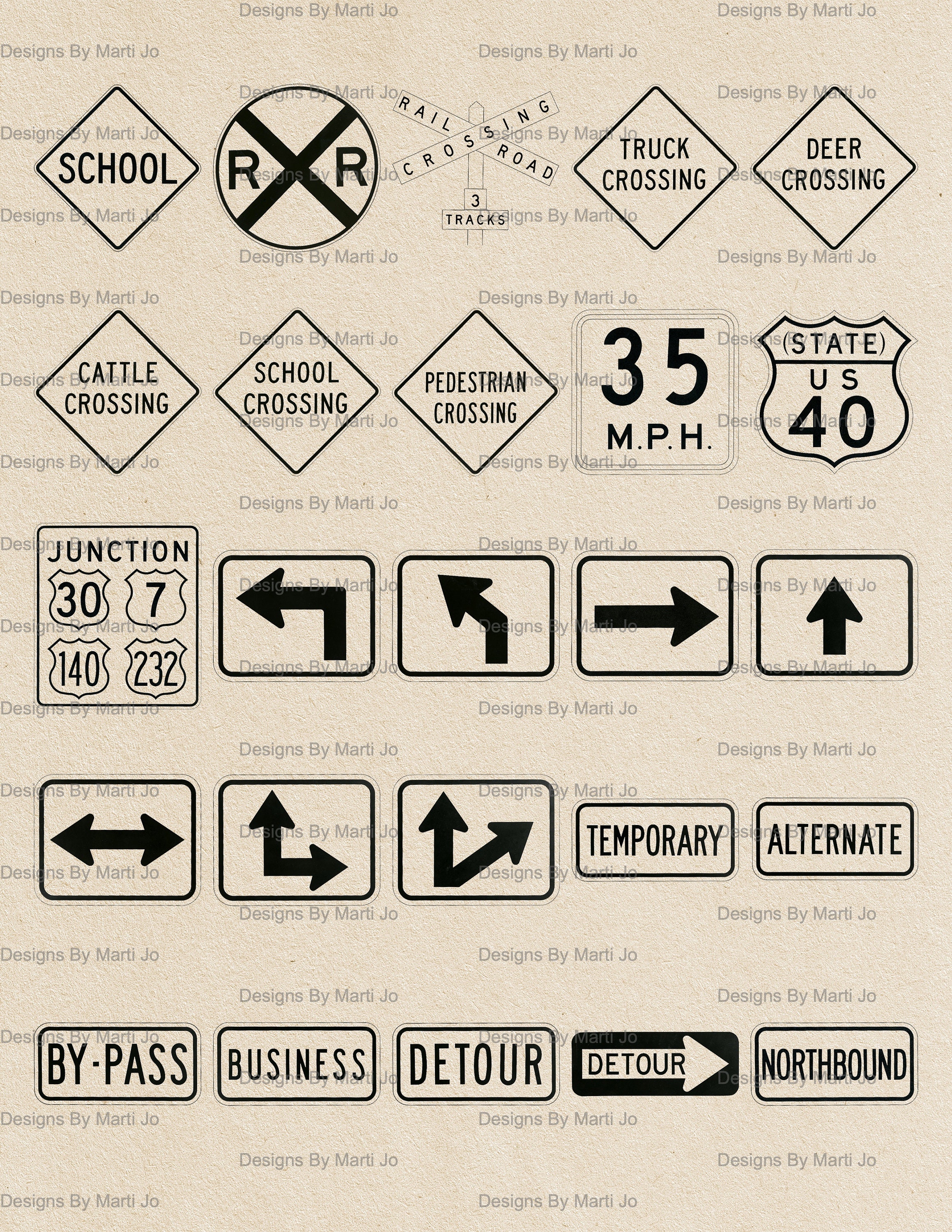 100 Vintage US Traffic Signs From 1948 | Antique Street Signs PNG