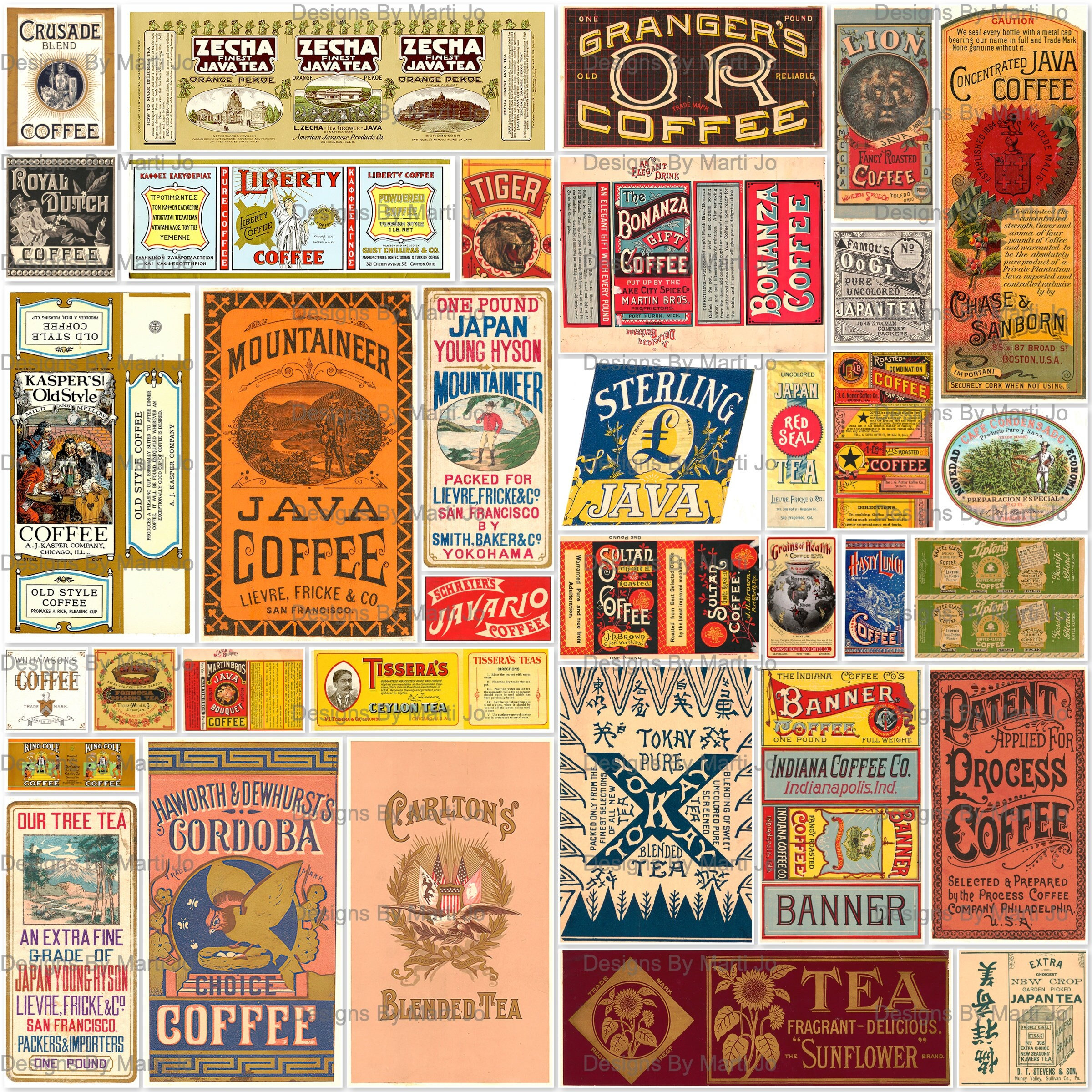 Vintage Coffee and Tea Labels 35 Printable Vintage Food Etsy
