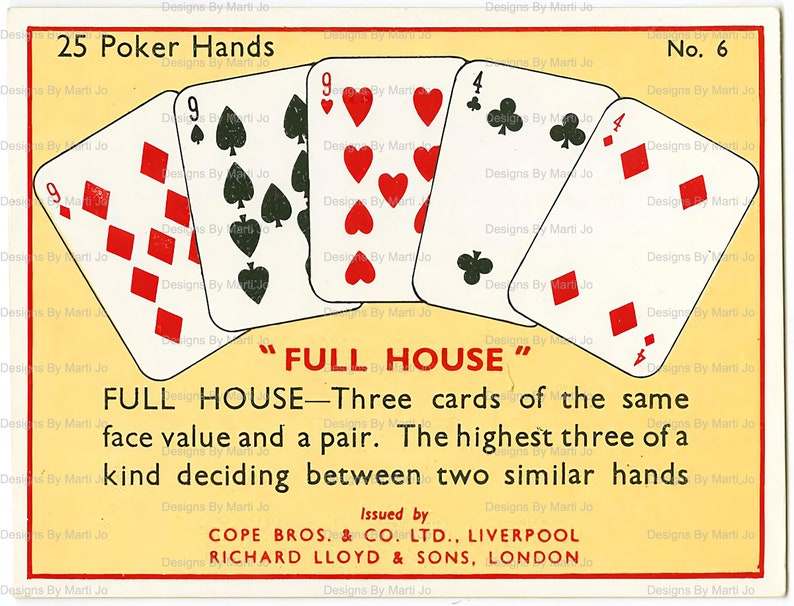 Pat Hand 25 Vintage Poker Hand Example Trade Cards | Printable Poker Hands Jpgs ...