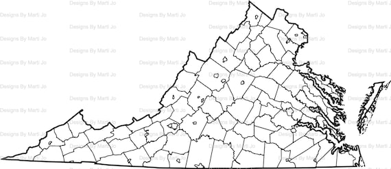printable virginia map printable va county map digital etsy