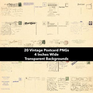 Vintage Postcards PNG Overlays | 20 Printable Antique Postcards With Transparent Backgrounds | 4 Inches Wide | Instant Download | PNG58
