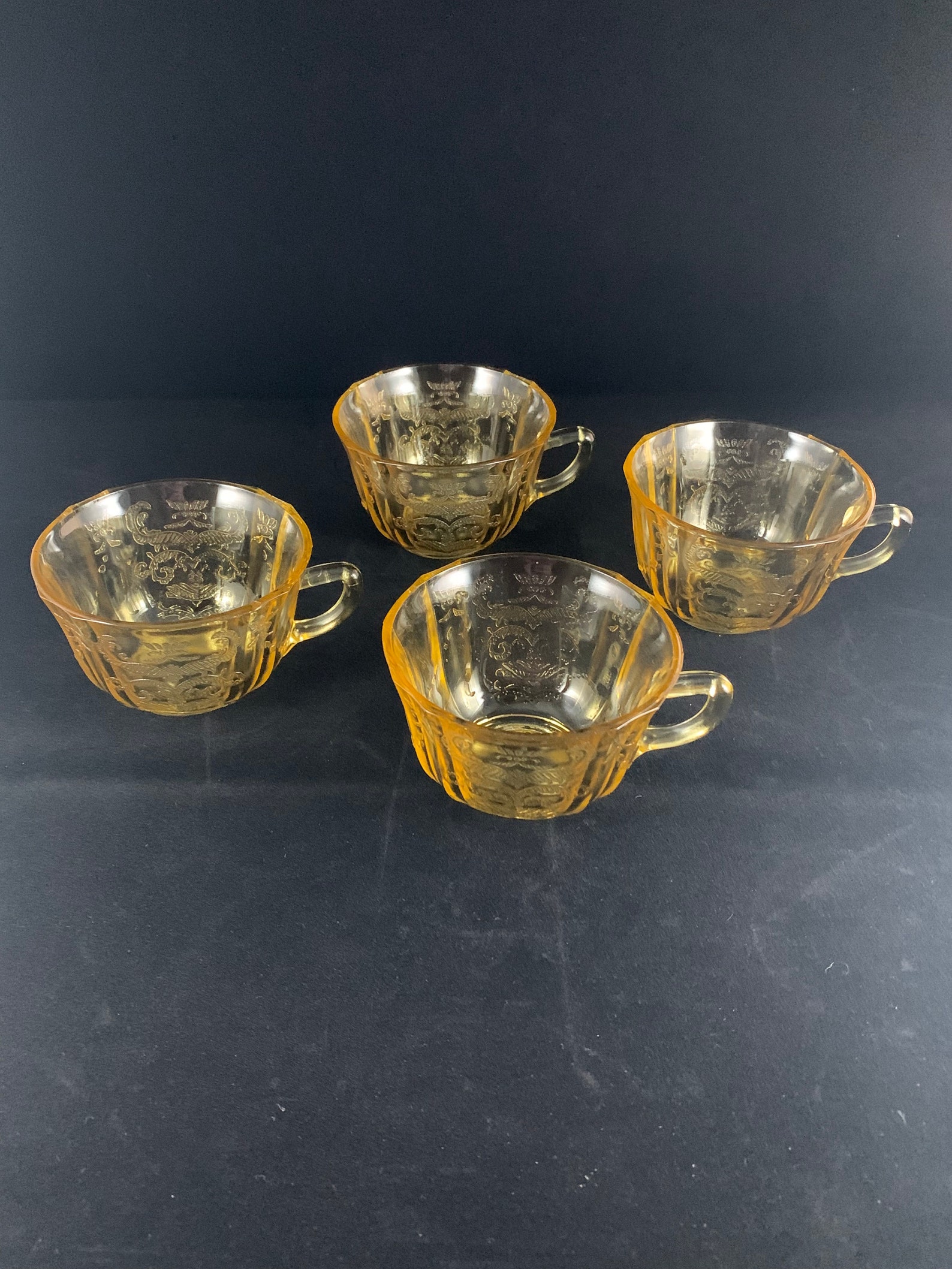 Vintage Federal Madrid Amber Depression Glass Cup Set of 4 / Etsy