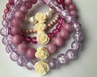 Pulseras con cuentas con encanto de rosa