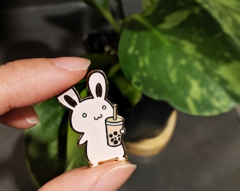 1.25" Boba Bunny Enamel Pin, Gold Outline