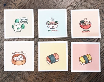 4" x 4" Asian Food Pun Card Prints