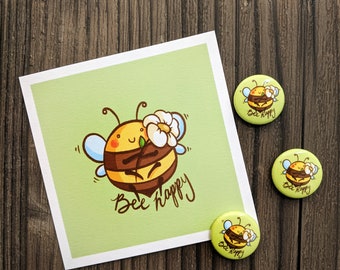 1" Button Pin - "Bee Happy"